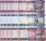 South Sudan Set 3 X LOT 5 = 15 UNC 50 100 1000 Pounds 2019 2024 P 14 15 21