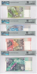 Slovakia Set 4; 20-100 200 Korun 2004-2006 P 20 21 P 44 45 Superb UNC PMG 67 EPQ