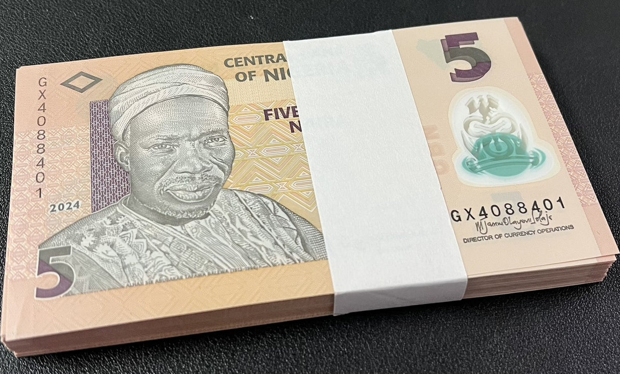 Nigeria 5 Naira 2024 P 38 Polymer AUnc Damage Printing LOT 100 PCS See Scan