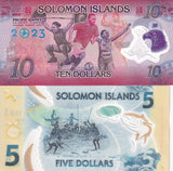 Solomon Islands Set 2 PCS 5 10 Dollars 2019 2023 Polymer P 39 38 UNC
