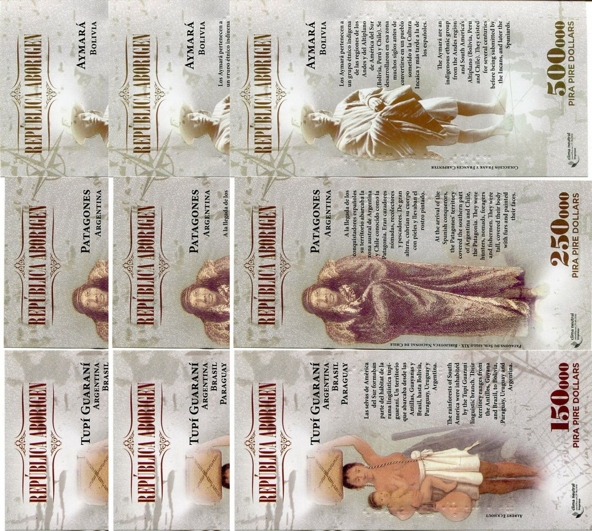 Republica Aborigen SET 3 x Lot 5 = 15 Pcs 150 250 500 Pira 2014 Polymer