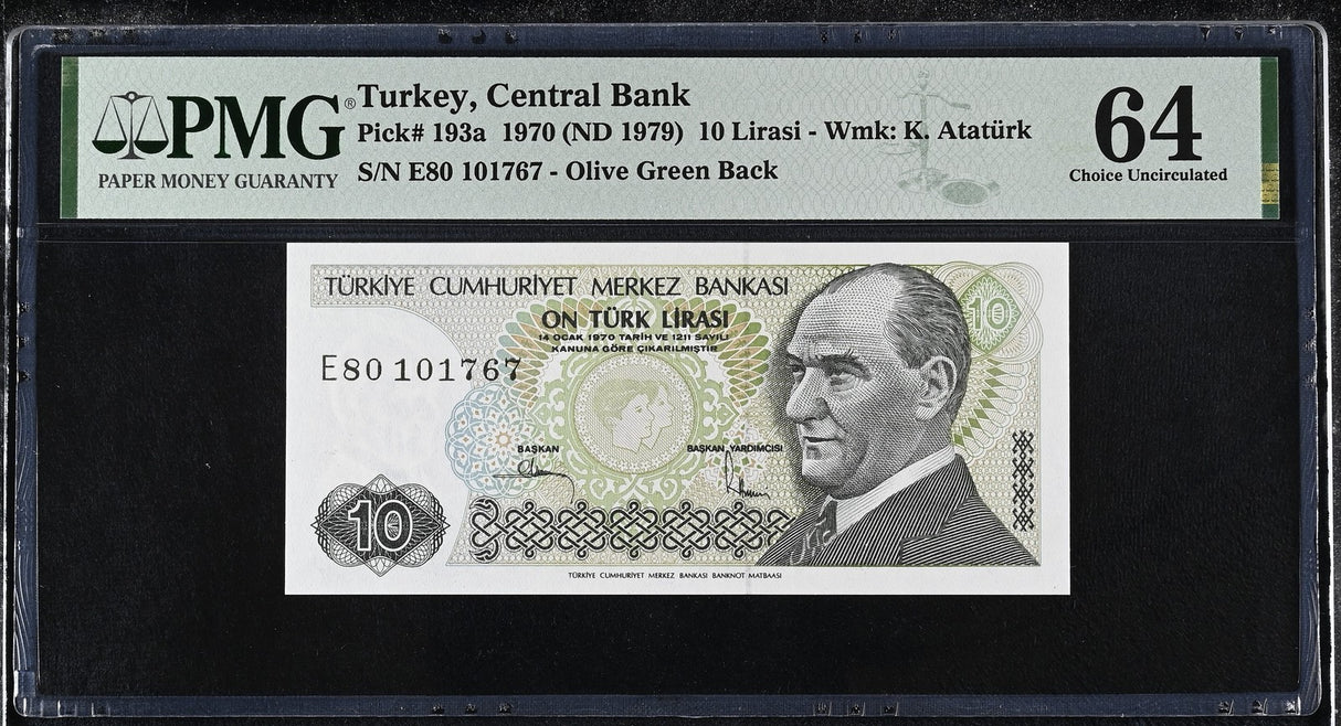 Turkey 10 Lirasi 1970 ND 1979 P 193 a Choice UNC PMG 64