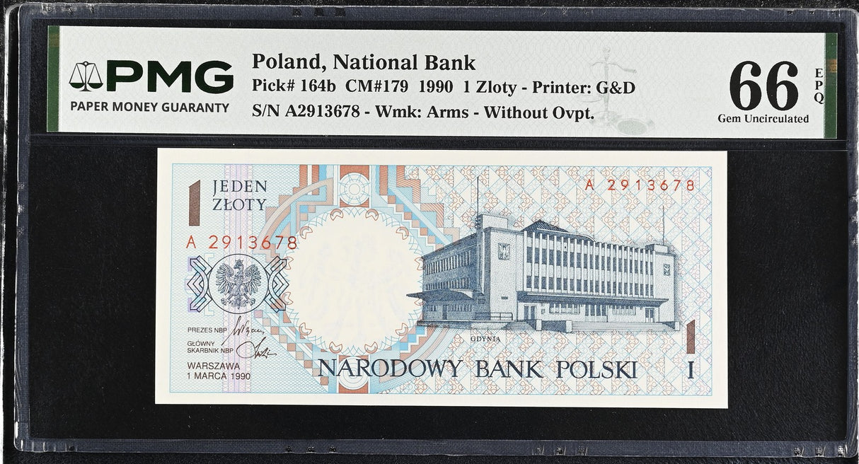 Poland 1 Zlotych 1990 P 164 b Gem UNC PMG 66 EPQ