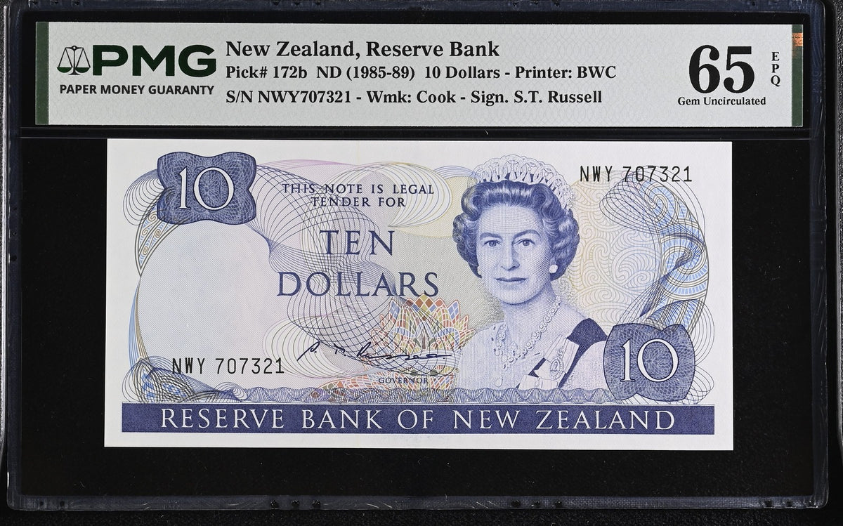 New Zealand 10 Dollars ND 1985-1989 P 172 b Gem UNC PMG 65 EPQ