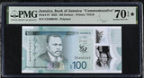 Jamaica 100 Dollars 2022 P 97 Comm. Superb Gem UNC PMG 70 EPQ Extra Star TOP POP