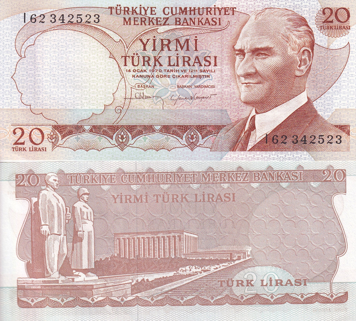 Turkey 20 Lira 1970 P 187 UNC
