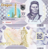 USA UNITED STATES 50 DOLLARS 2017 STATE 33RD OREGON CHIEF JOSEPH POLYMER