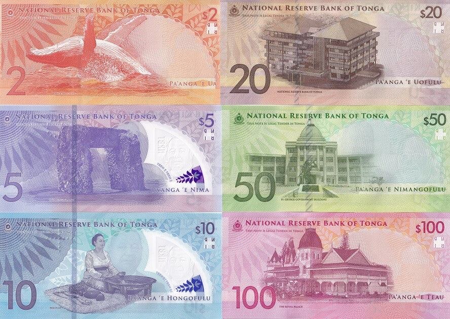 Tonga Set 6 UNC 2 20 50 100 (5 10 Polymer) Pananga 2023 2024 P 50 -55 Matching #