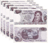 Argentina 10 Pesos ND 1970-73 P 289 UNC LOT 5 PCS ,Iguazú waterfalls ,Misiones