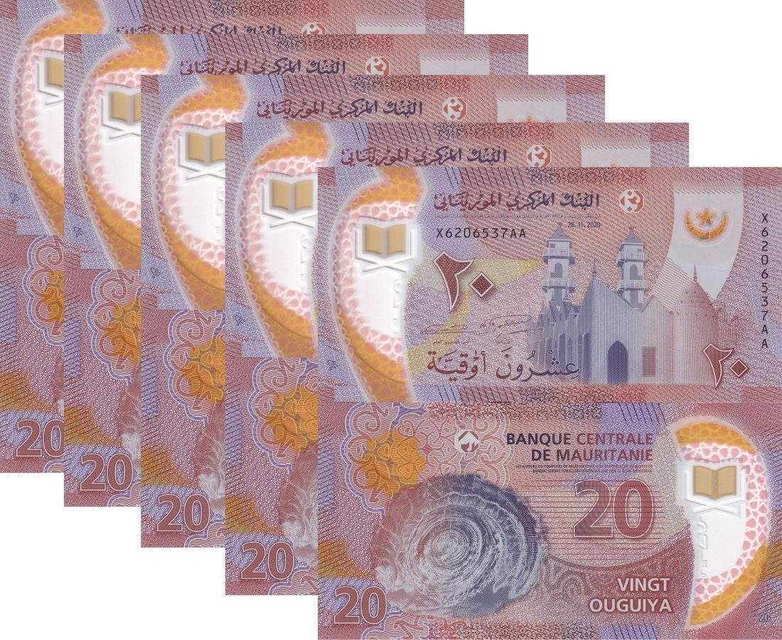 Mauritania 20 Ouguiya 2020 P 21Aa Polymer UNC LOT 5 PCS , P WA22 ,Gorgol Region