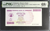 Zimbabwe 50 Million Dollar 2008 P 57 Superb Gem UNC PMG 68 EPQ TOP POP