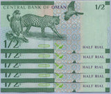 Oman 1/2 Rial 2020 P 51 UNC Lot 5 Pcs ,Sooty falcon, Arabian leopard