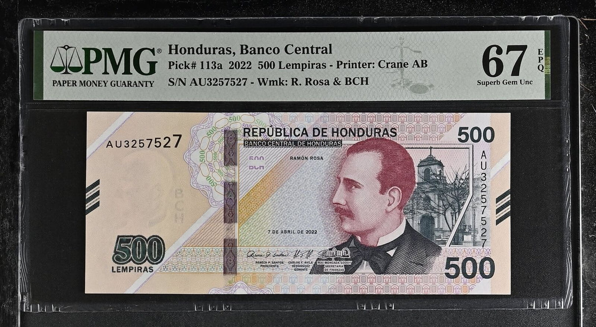 Honduras 500 Lempiras 2022 P 113 a Superb Gem UNC PMG 67 EPQ