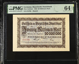 Germany 20 Millionen Mark 1923 Choice UNC PMG 64 EPQ