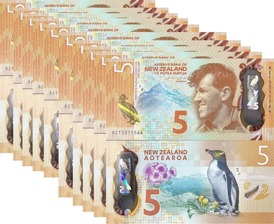 New Zealand 5 Dollars 2015 Polymer P 191 a UNC Lot 10 PCS 1/10 bundle