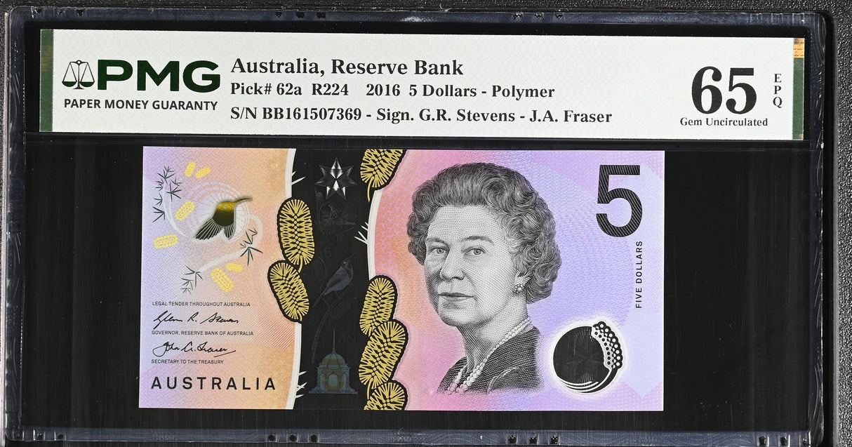 Australia 5 Dollars 2016 P 62 a Polymer Gem UNC PMG 65 EPQ