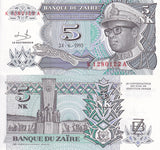Zaire 5 Nouveaux Makuta 1993 P 48 UNC