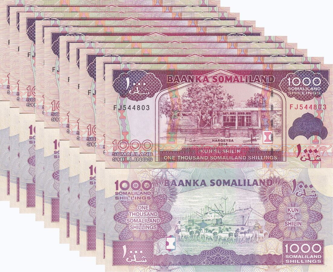 Somaliland 1000 Shillings 2014 P 20 c UNC LOT 10 PCS Sheep, Port of Berbera