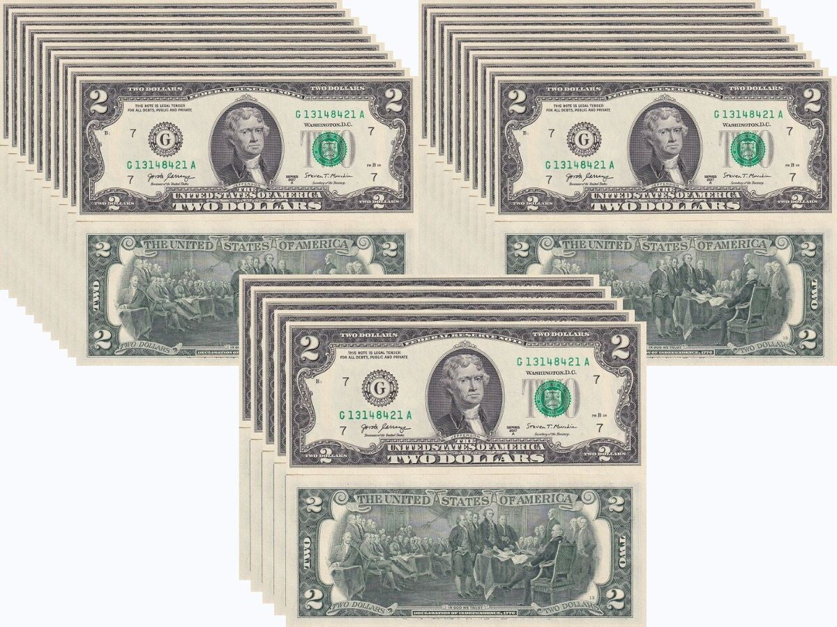 United States 2 Dollars USA 2017A P 545 Chicago IL "G" UNC LOT 25 Pcs 1/4 BUNDLE