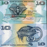 Papua New Guinea 10 Kina ND 1998 P 9 e UNC ,Bowl, ring, Bird of Paradise