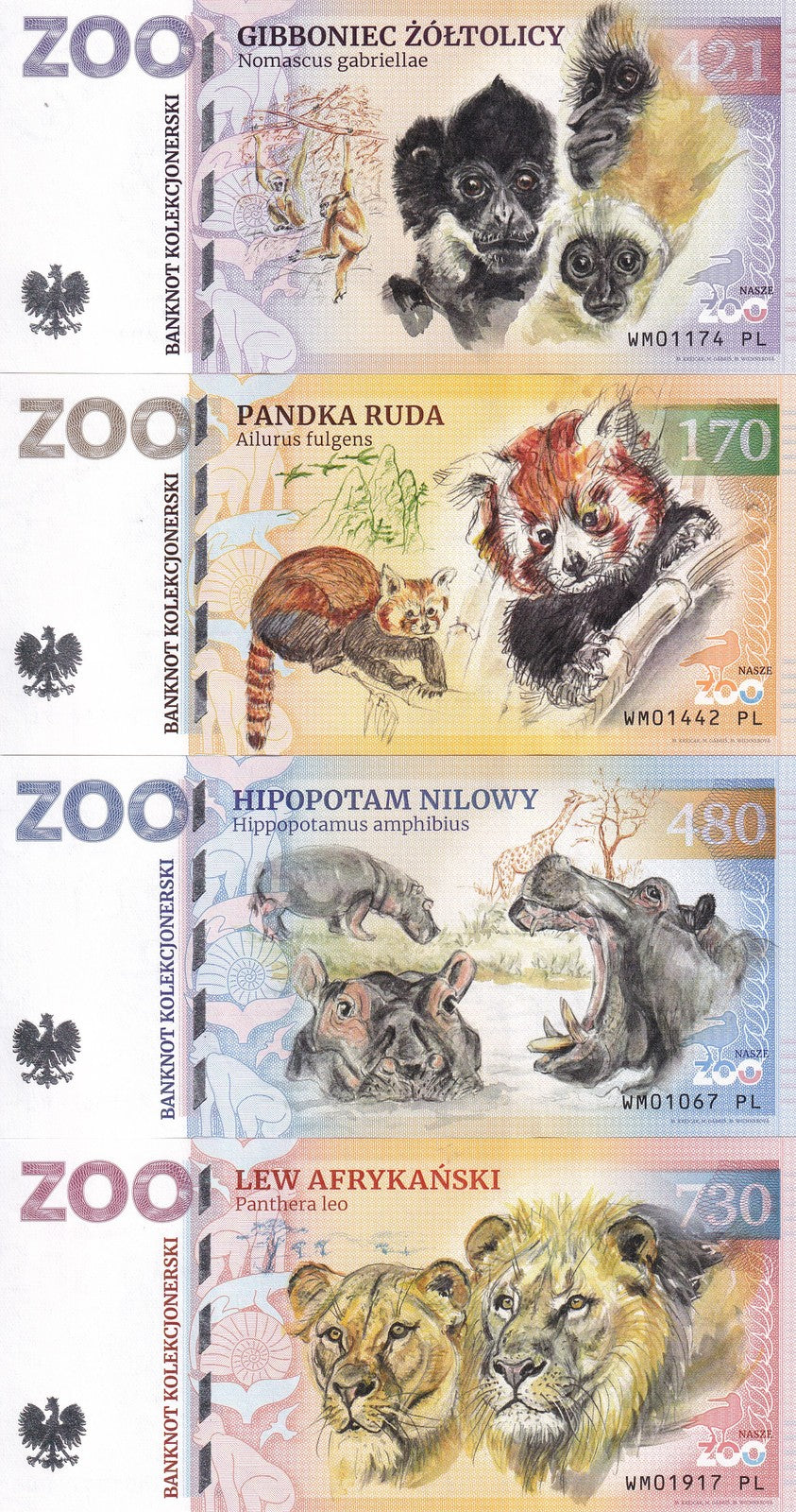 ZOOLAR Set 4 Pcs 170 421 480 730 Zoo Lion, Red Panda, Hippo Fantasy