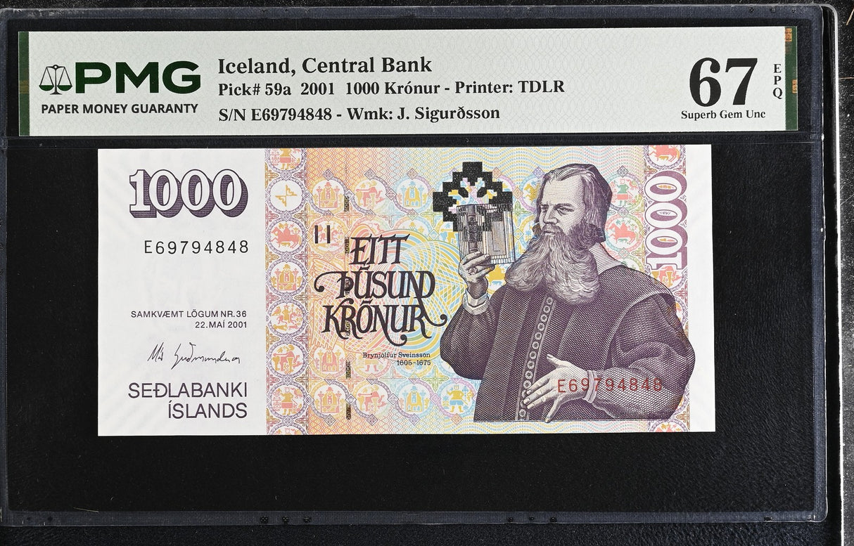 Iceland 1000 Kronur 2001 P 59 a Superb Gem UNC PMG 67 EPQ
