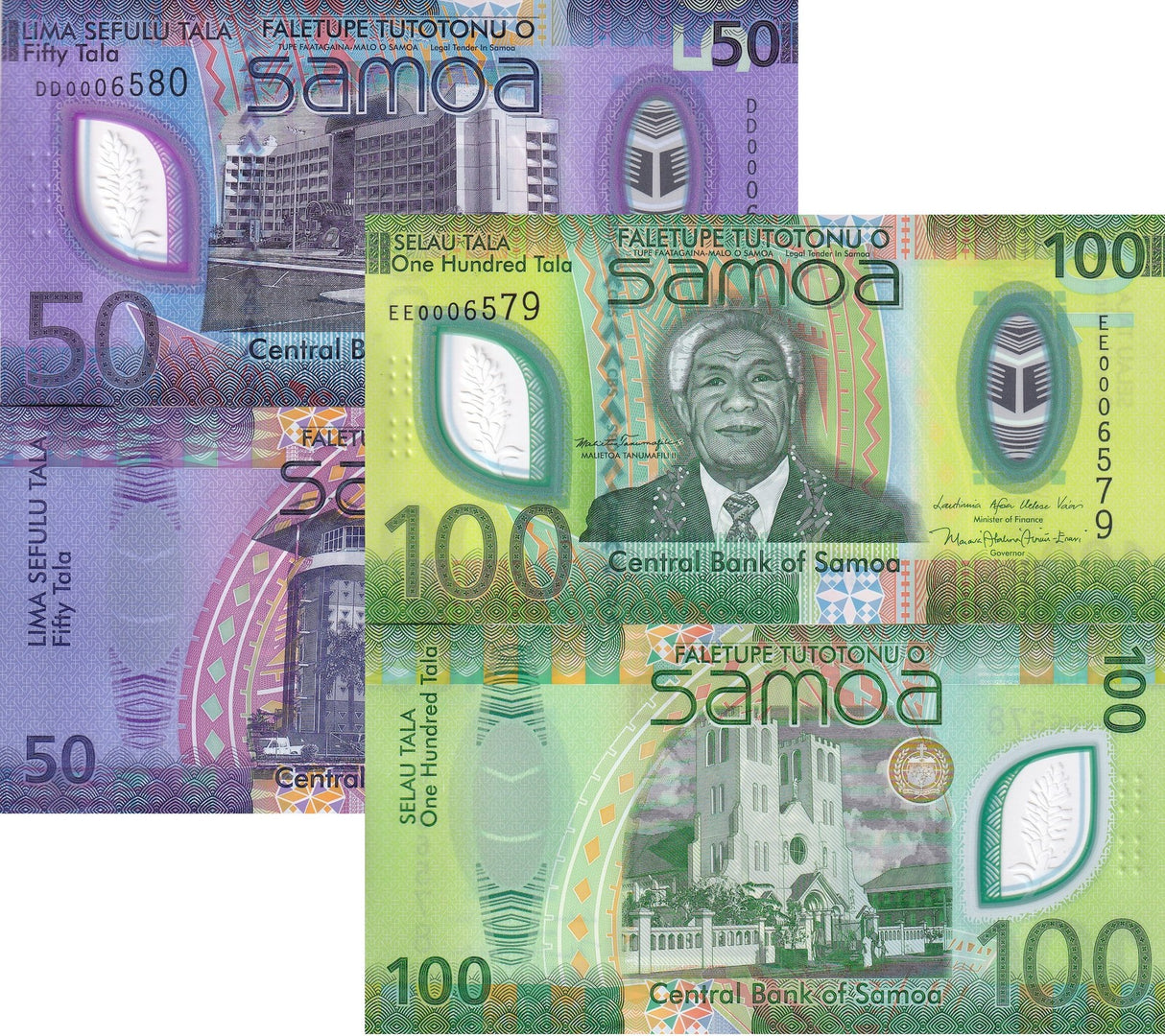 Samoa SET 2 UNC Polymer 50 100 Tala ND 2025 P NEW Design