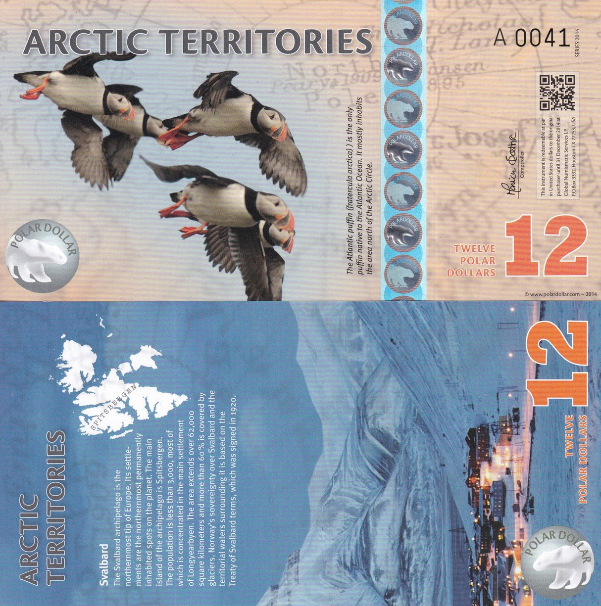 Arctic Territories 12 Dollar 2014 Polymer PUFFINS BIRDS UNC