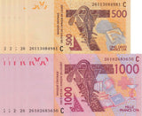 WAS Burkina Faso Set 2 x Lot 5=10 UNC 500 1000 Francs 2026 P 319C P 315C New