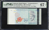 Malaysia 50 Ringgit 2007 Commemorative P 49 b AA PrefixSuperb Gem UNC PMG 67 EPQ