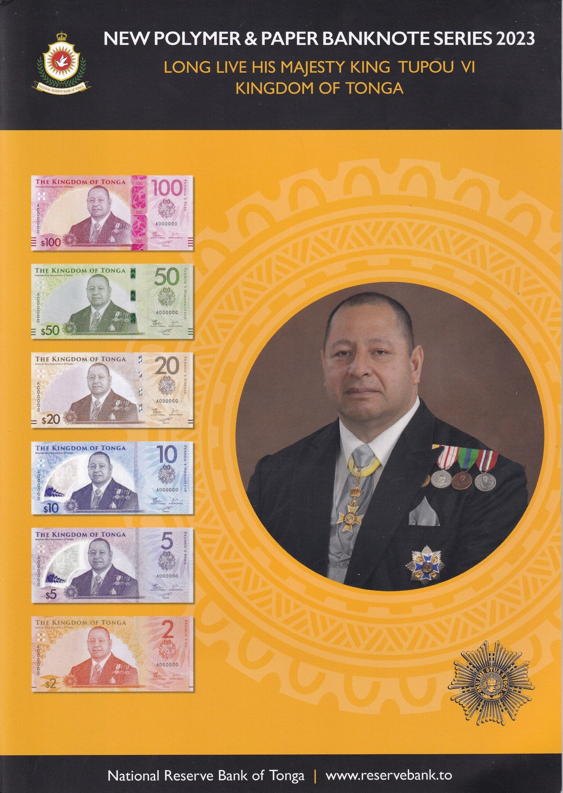 Tonga Set 6 UNC 2 20 50 100 (5 10 Polymer) Pananga 2023 2024 P 50-55 With Folder