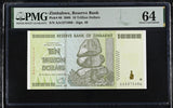 Zimbabwe 10 Trillion Dollars 2008 P 88 Choice UNC PMG 64