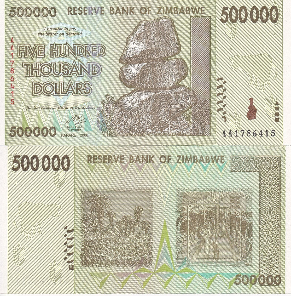 Zimbabwe 500000 Dollars 2008 P 76 UNC