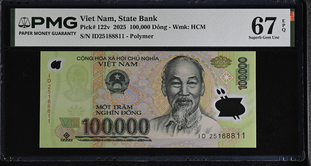Vietnam 100000 Dong 2025 Polymer P 122 v Superb Gem UNC PMG 67 EPQ