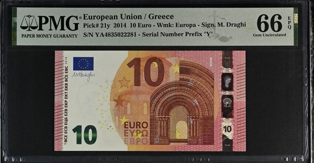 Euro 10 Euro Greece 2014 P 21 y Gem UNC PMG 66 EPQ