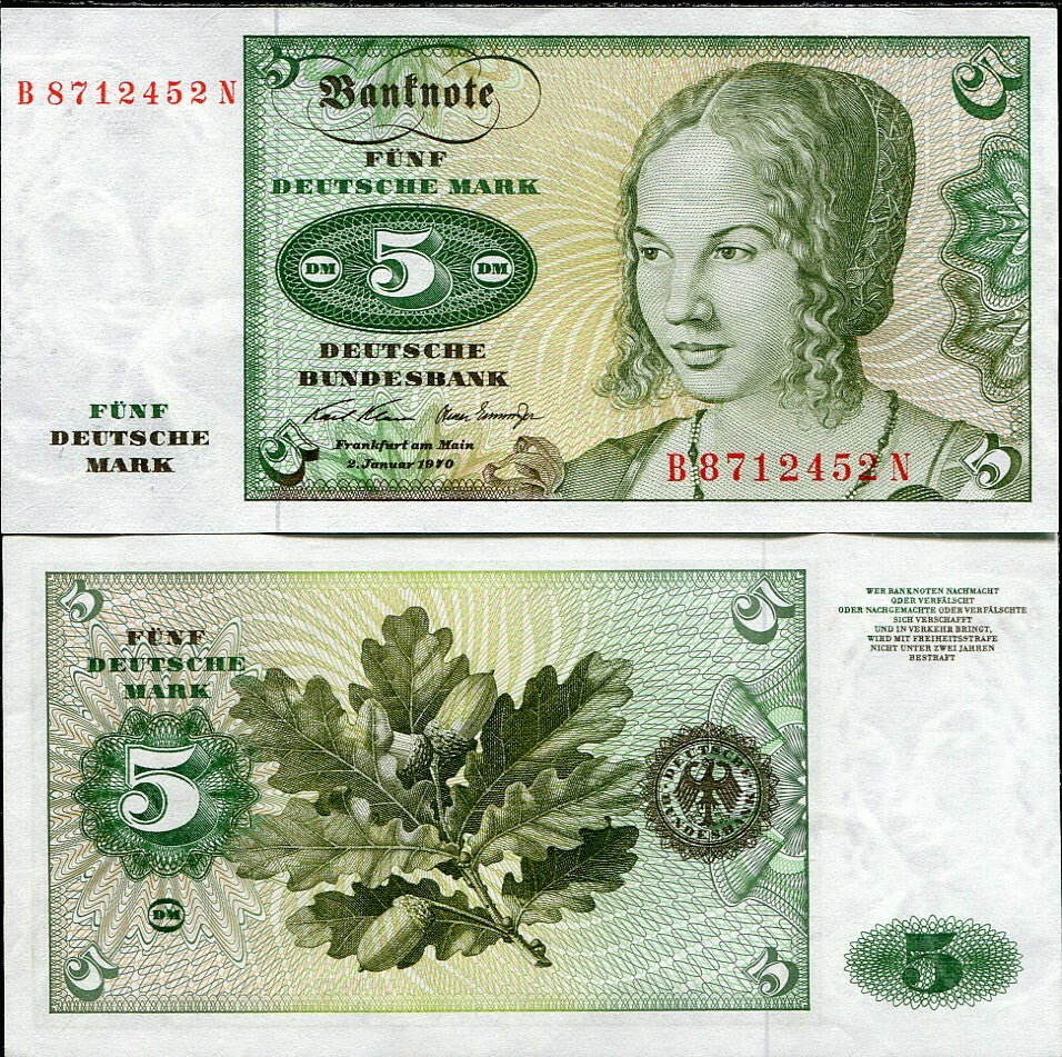 Germany 5 Deutsche Mark 1970 P 30 AUnc