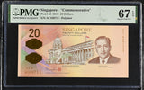 Singapore 20 Dollars ND 2019 P 63 Comm. Polymer Superb Gem UNC PMG 67 EPQ