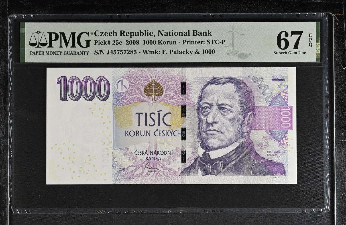 Czech Republic 1000 Korun 2008 P 25 c Superb Gem UNC PMG 67 EPQ