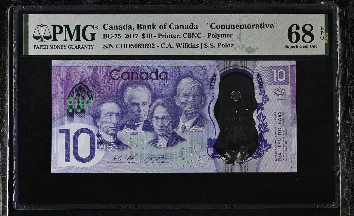 Canada 10 Dollars 2017 P 112 Wilkins Poloz Comm. Superb Gem UNC PMG 68 EPQ