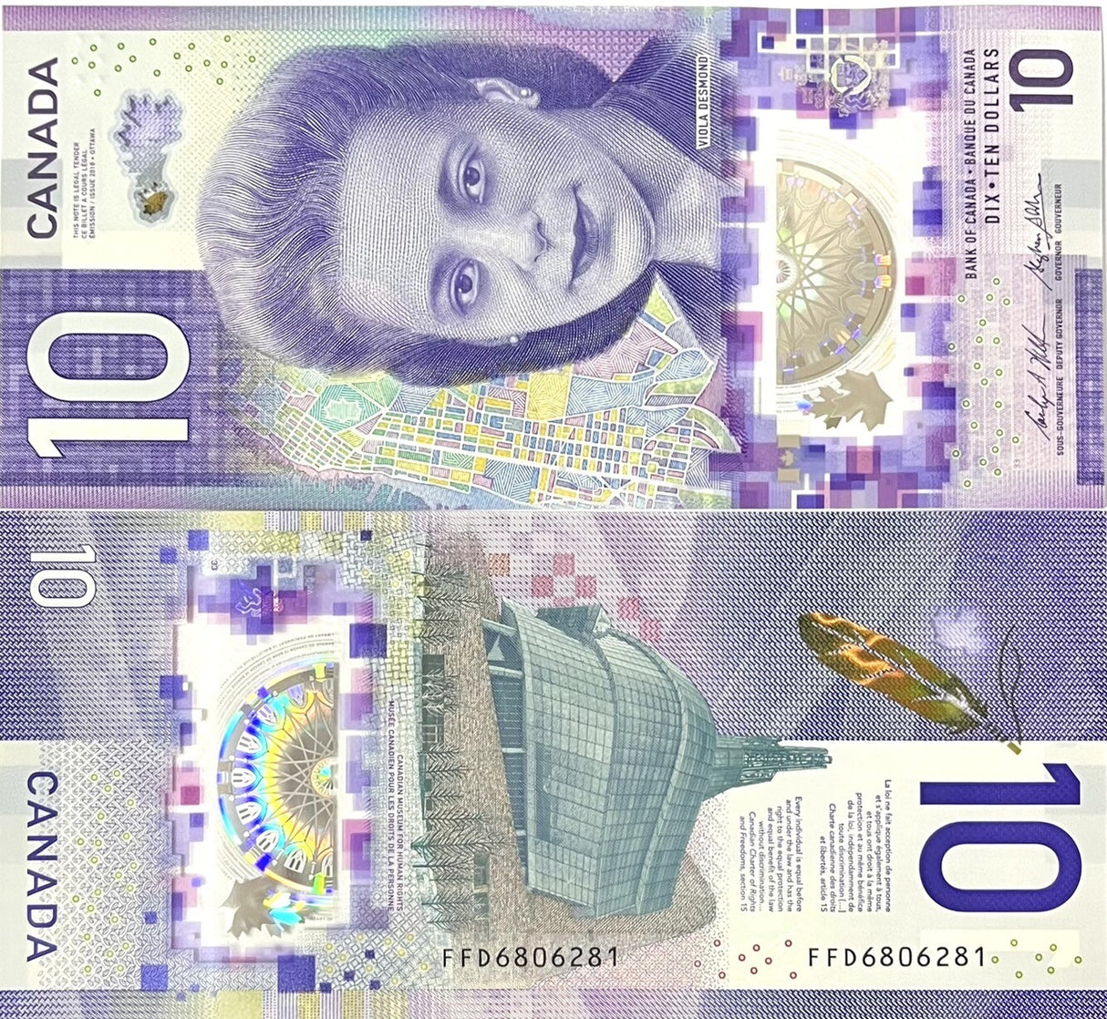 Canada 10 Dollars 2018 P 113 Polymer Wilkins Poloz UNC ,Human Rights, Winnipeg