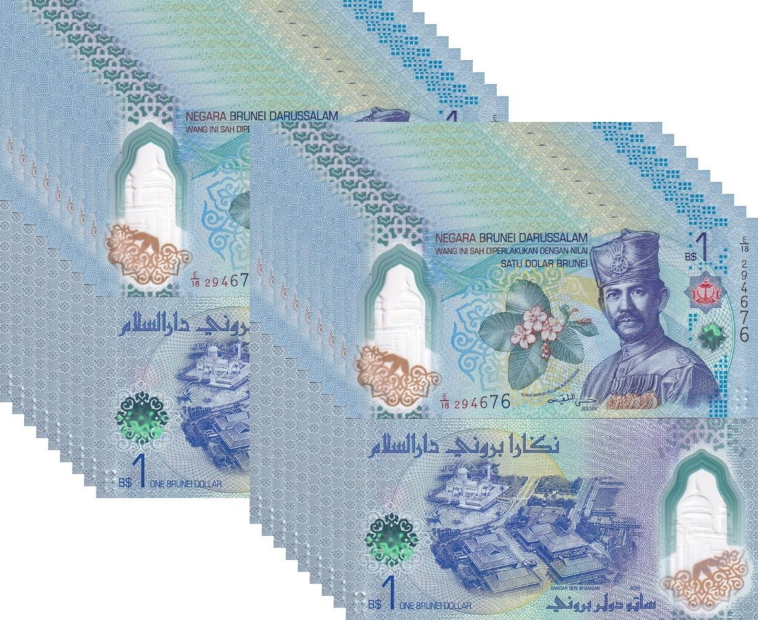 Brunei 1 Dolar Dollar 2024 / 2026 P NEW Polymer UNC LOT 20 Pcs