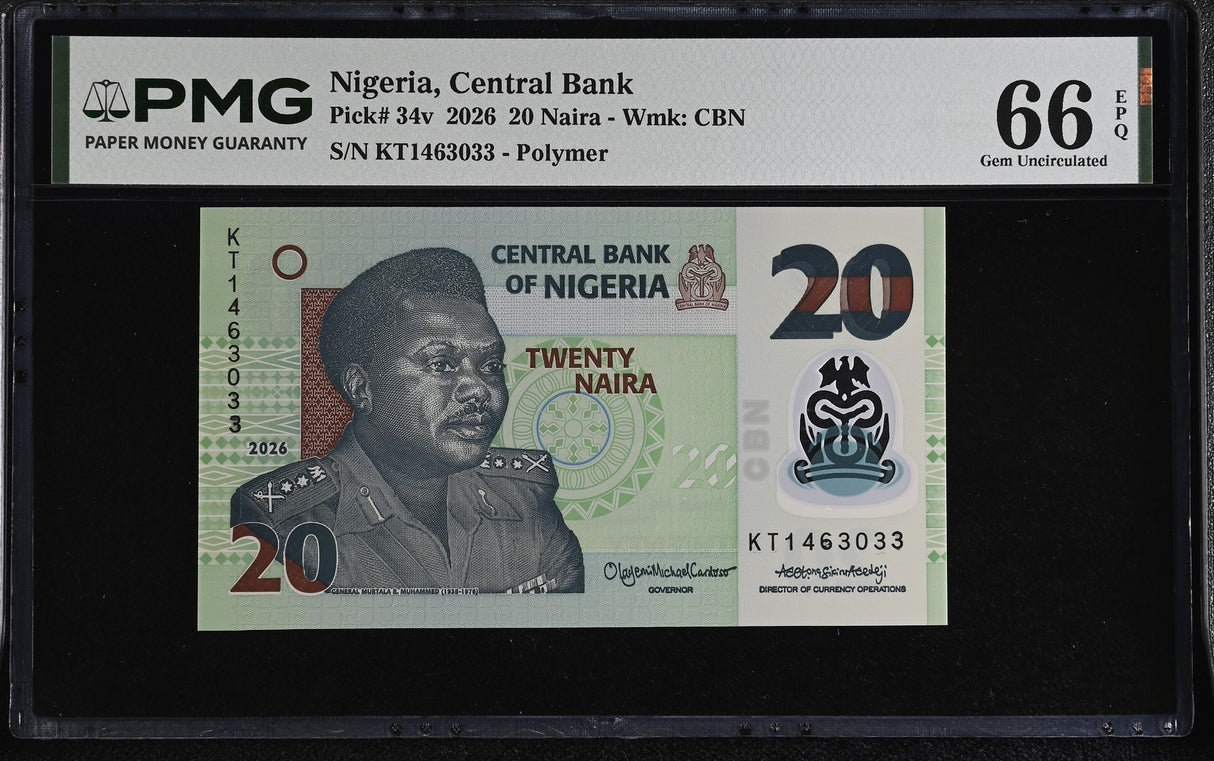 Nigeria 20 Naira 2026 P 34 v Gem UNC PMG 66 EPQ