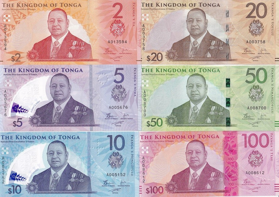Tonga Set 6 UNC 2 20 50 100 (5 10 Polymer) Pananga 2023 2024 P 50 51 52 53 54 55