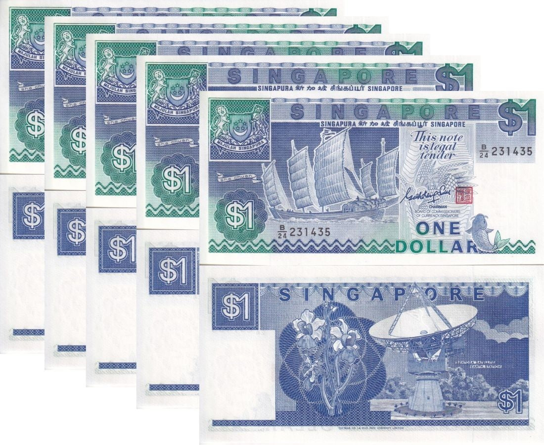 Singapore 1 Dollar ND 1987 P 18 a UNC LOT 5 PCS