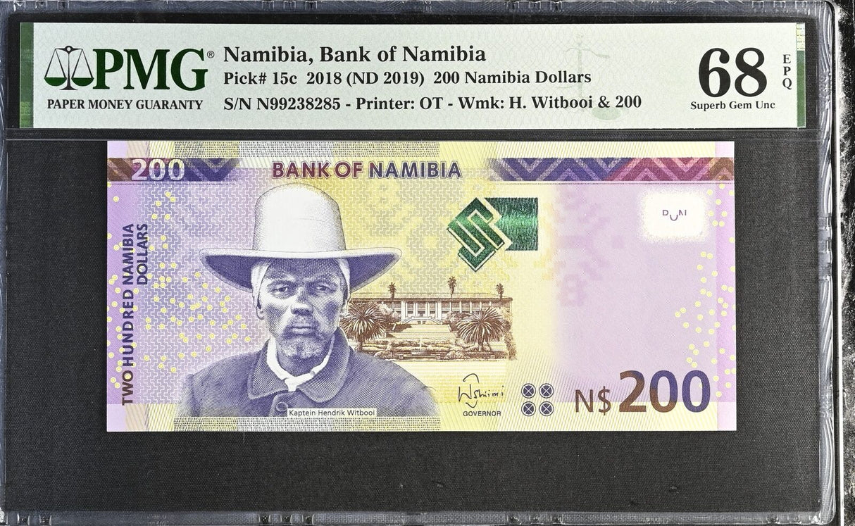 Namibia 200 Dollars 2018 ND 2019 P 15 c Superb Gem UNC PMG 68 EPQ TOP POP