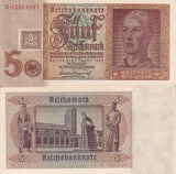 GERMAN DEMOCRATIC 5 Deutsche Mark 1948 P 3 Stamp on GERMANY P 186 AUnc