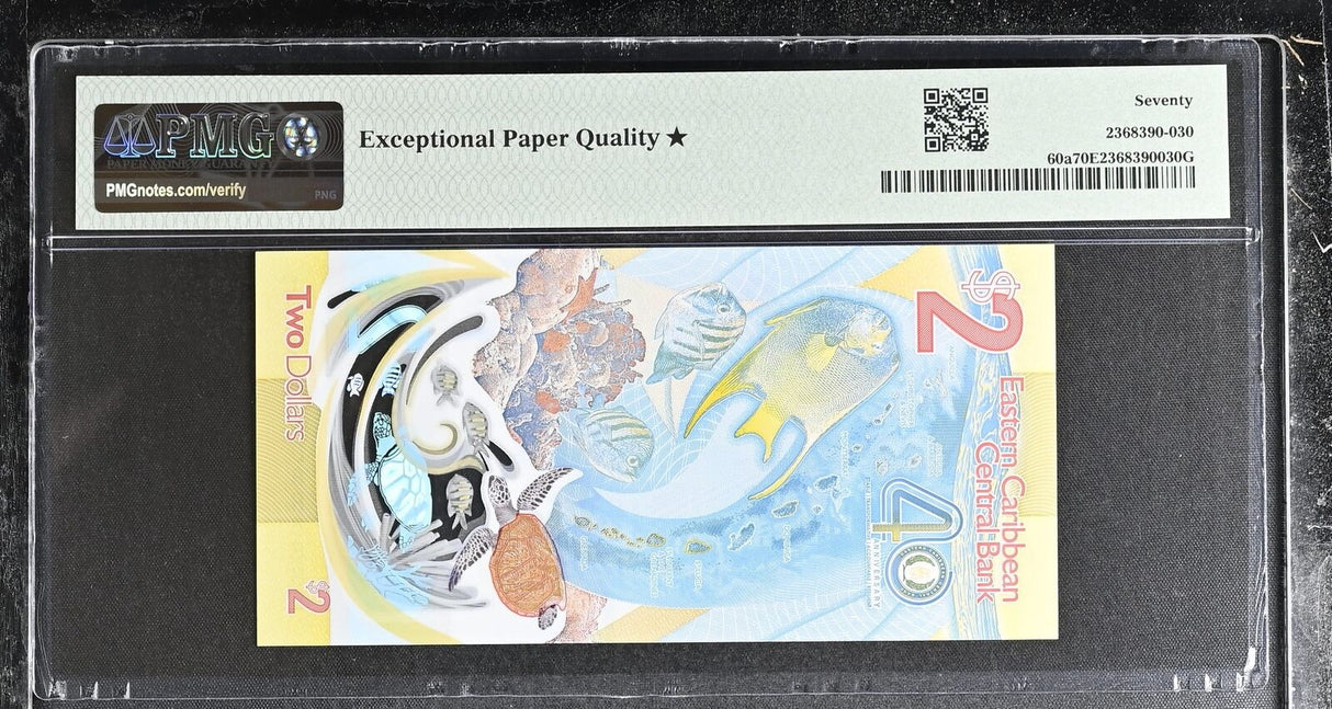 East Caribbean States 2 Dollars 2023 P 60 Superb Gem UNC PMG 70 EPQ SOLID 888885