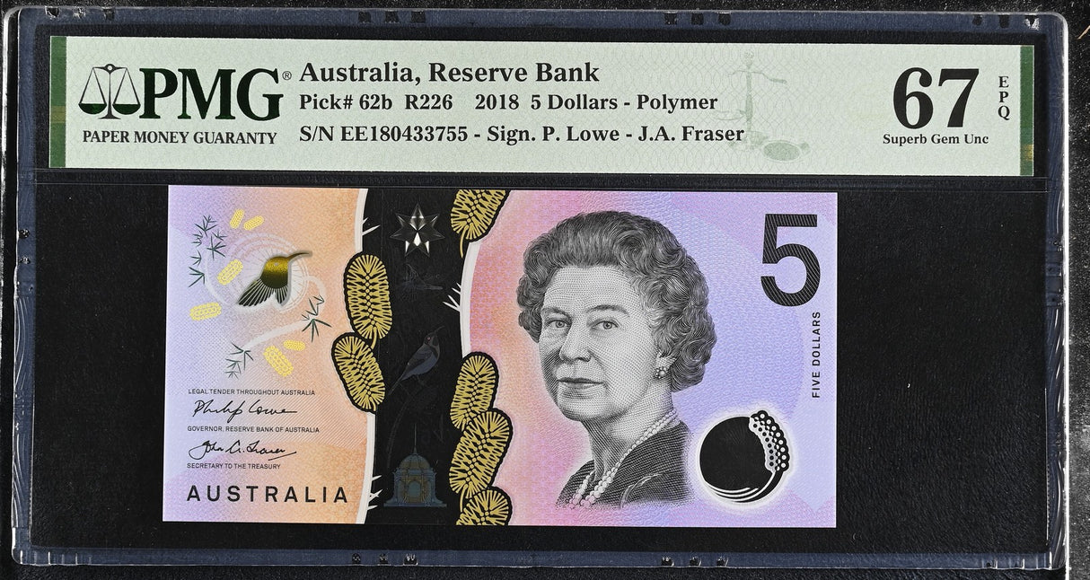 Australia 5 Dollars 2018 Polymer P 62 b Superb Gem UNC PMG 67 EPQ