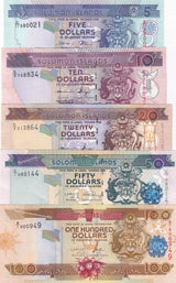 Solomon Islands Set 5 UNC 5 10 20 50 100 ND Random Year P 26 27 28 29 P 30
