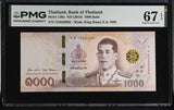 Thailand 1000 Baht ND 2018 P 139 a SIGN 88 Superb Gem UNC PMG 67 EPQ